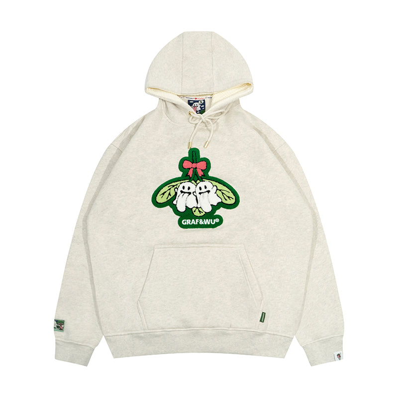 GRAF&WU Christmas Special Cute Ghost Mistletoe Holly Fleece Hoodie