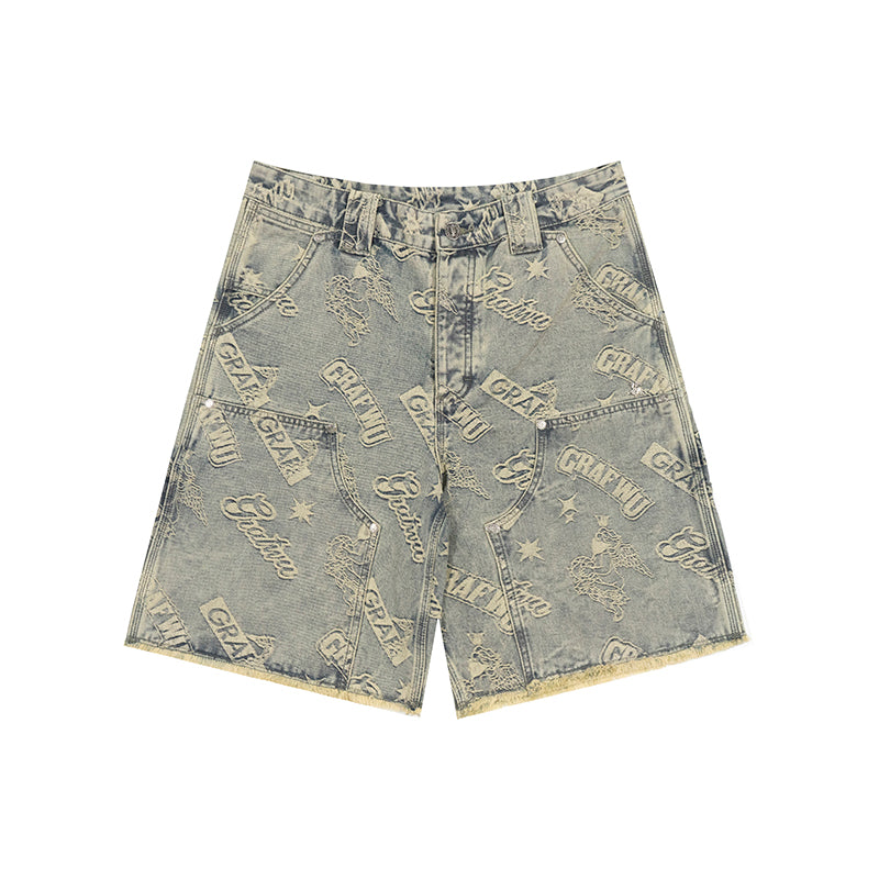 GRAFWU Jacquard Denim Embroidery Shorts