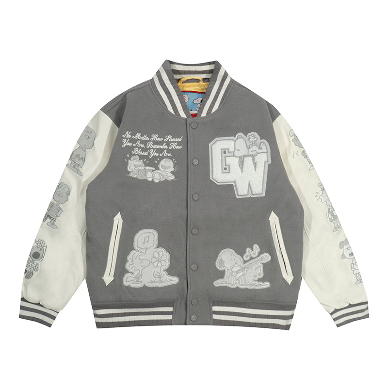 GRAF X PEANUTS All Characters Embroidered Baseball Jacket
