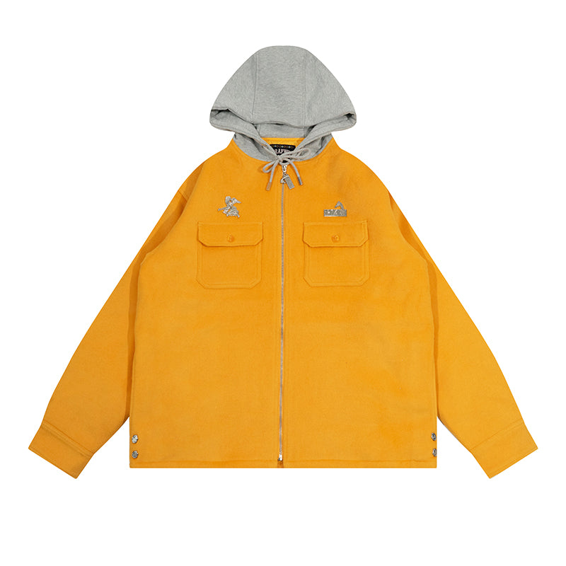 GRAF&WU Solid Wool Hooded Thickened Jacket