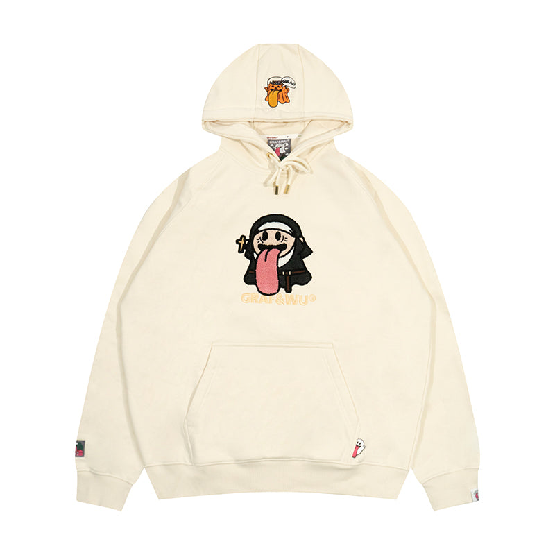 GRAF&WU Halloween Godzilla Unicorn Cute Ghost Embroidery Fleece Hoodie