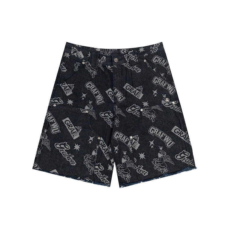 GRAFWU Jacquard Denim Embroidery Shorts