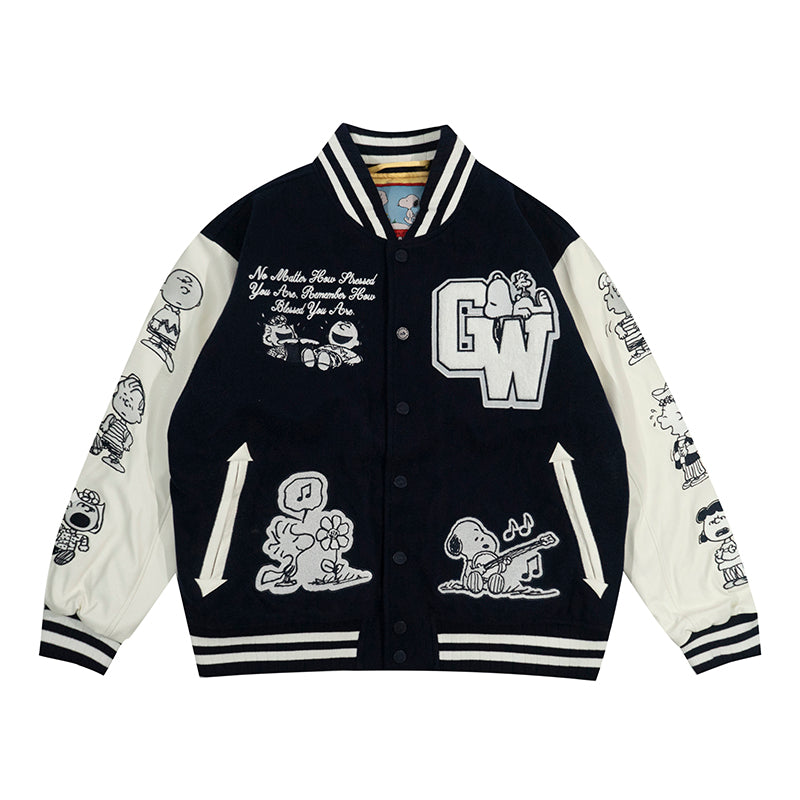 GRAF X PEANUTS All Characters Embroidered Baseball Jacket