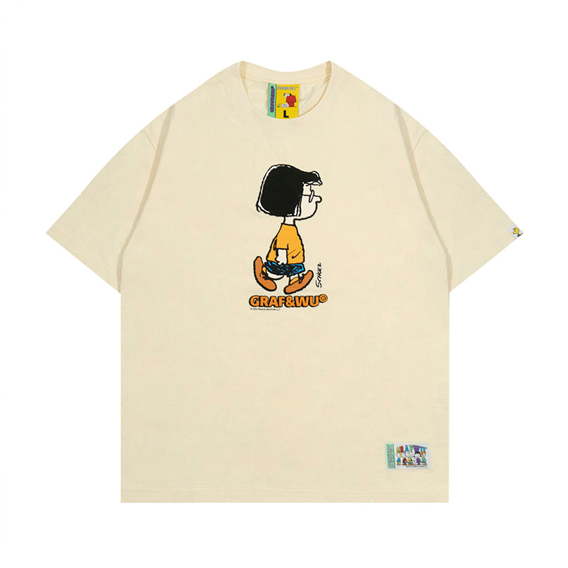 GRAF x PEANUTS Collab Charlie Brown Cartoon Print T-Shirt