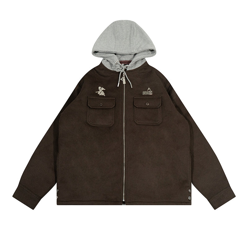 GRAF&WU Solid Wool Hooded Thickened Jacket