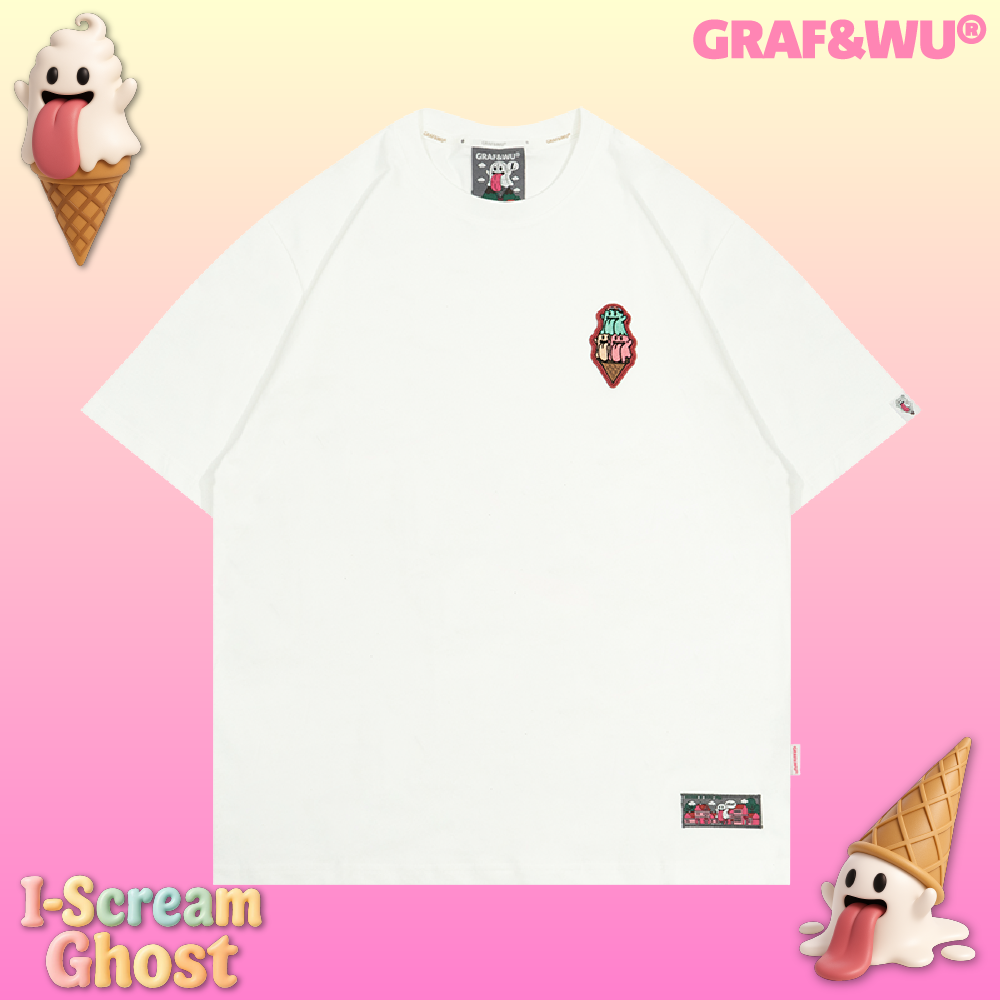GRAF&WU T-Shirts Ice Cream Cute Ghost T-Shirt Fashion Cotton Short-Sleeved Men Women Casual Short Sleeve Summer T-Shirts For Ice Cream Lovers