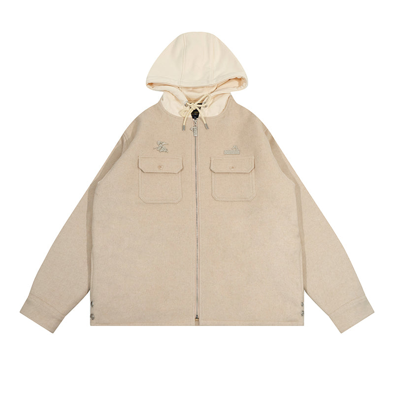 GRAF&WU Solid Wool Hooded Thickened Jacket