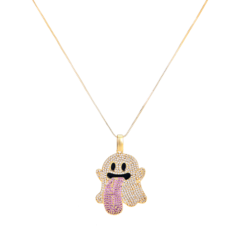 GRAF&WU Necklaces Booghost Trend Pendants Cute Ghost 2.0 Angel Demon Necklace Rhinestone Hand-Inlaid Jewelry Gold-Plated Accessories