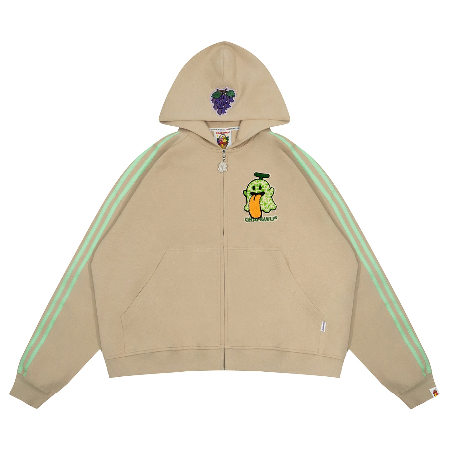 GRAF&WU Fruit Party Peach Lychee Banana Cute Ghost Thin Zip-up Hoodie