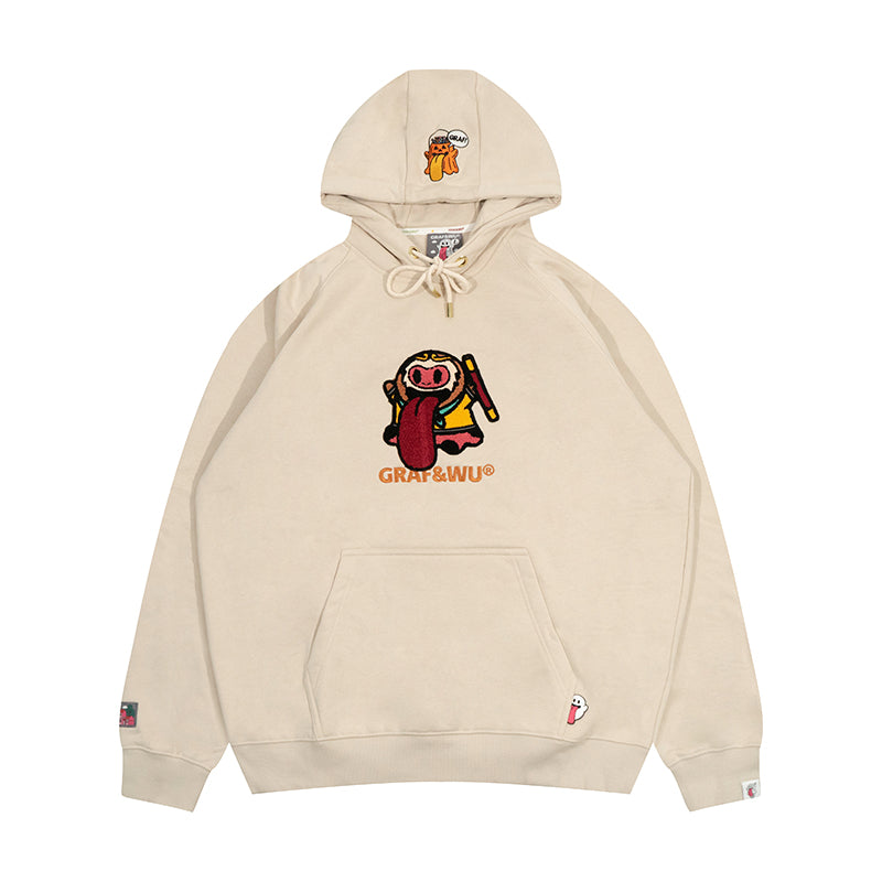 GRAF&WU Halloween Godzilla Unicorn Cute Ghost Embroidery Fleece Hoodie