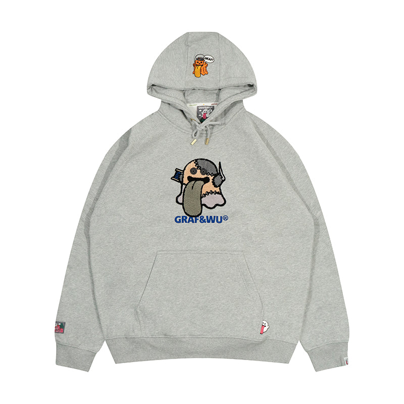 GRAF&WU Halloween Godzilla Unicorn Cute Ghost Embroidery Fleece Hoodie