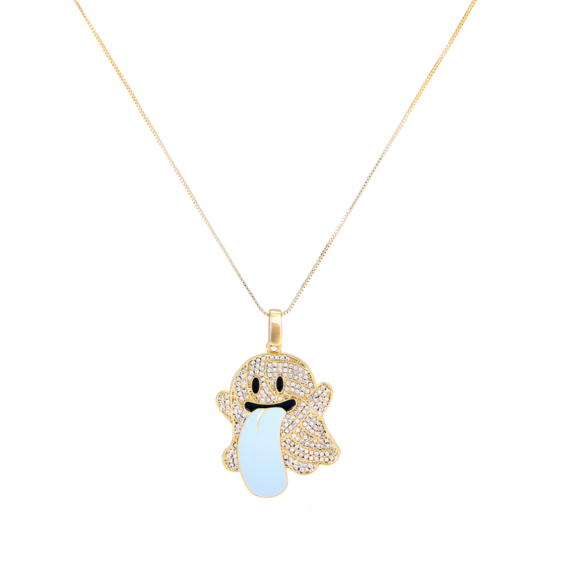 GRAF&WU Necklaces Booghost Trend Pendants Cute Ghost 2.0 Angel Demon Necklace Rhinestone Hand-Inlaid Jewelry Gold-Plated Accessories