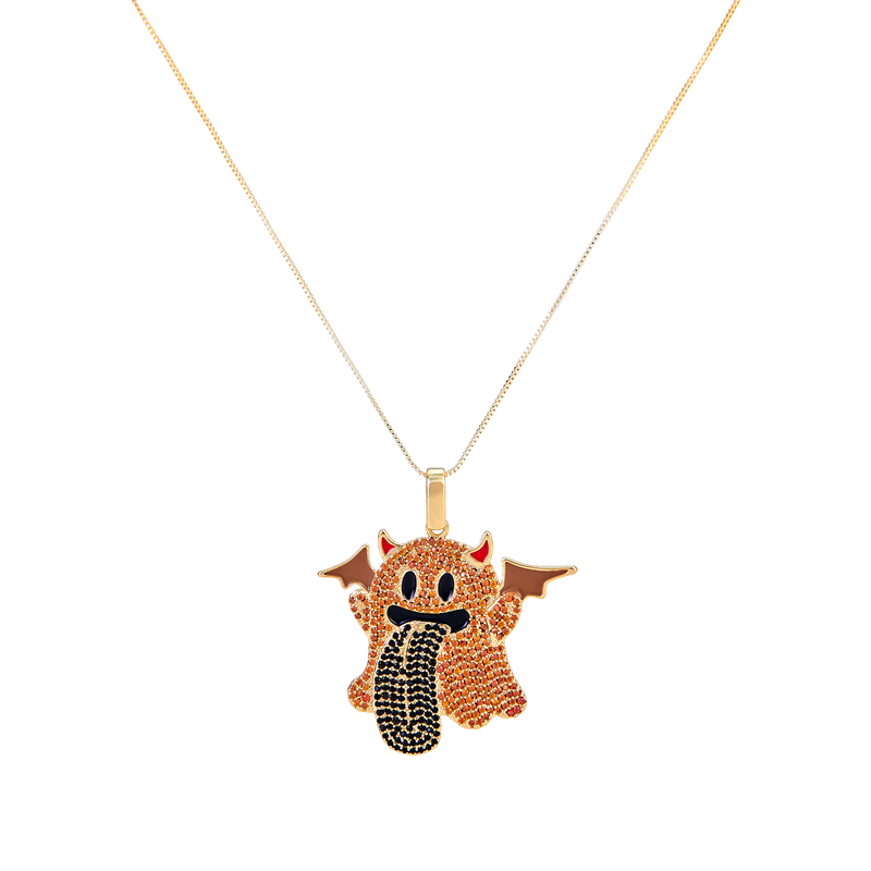 GRAF&WU Necklaces Booghost Trend Pendants Cute Ghost 2.0 Angel Demon Necklace Rhinestone Hand-Inlaid Jewelry Gold-Plated Accessories