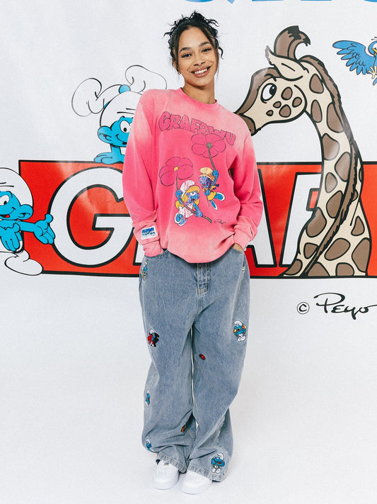GRAF&WU x Smurfs Shirt: Vintage Distressed Graphic Long Sleeve