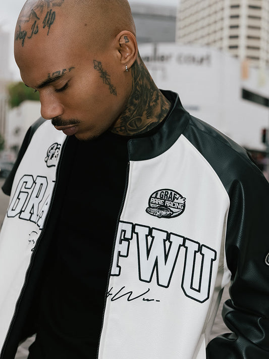 Racing Leather Jacket: Retro GASCAR Series for Men's Vintage Style