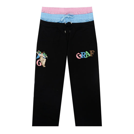 GRAF&WU Colorblock Sweatpants: Lucky Goddess Graphic & Oversized Fit