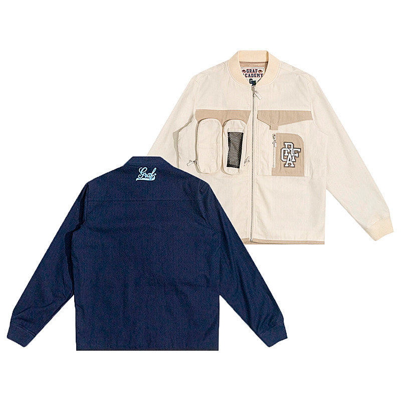 GRAF&WU Men’s Utility Work Jacket Spring Canvas Lightweight Tactical Multi-Pocket Coat