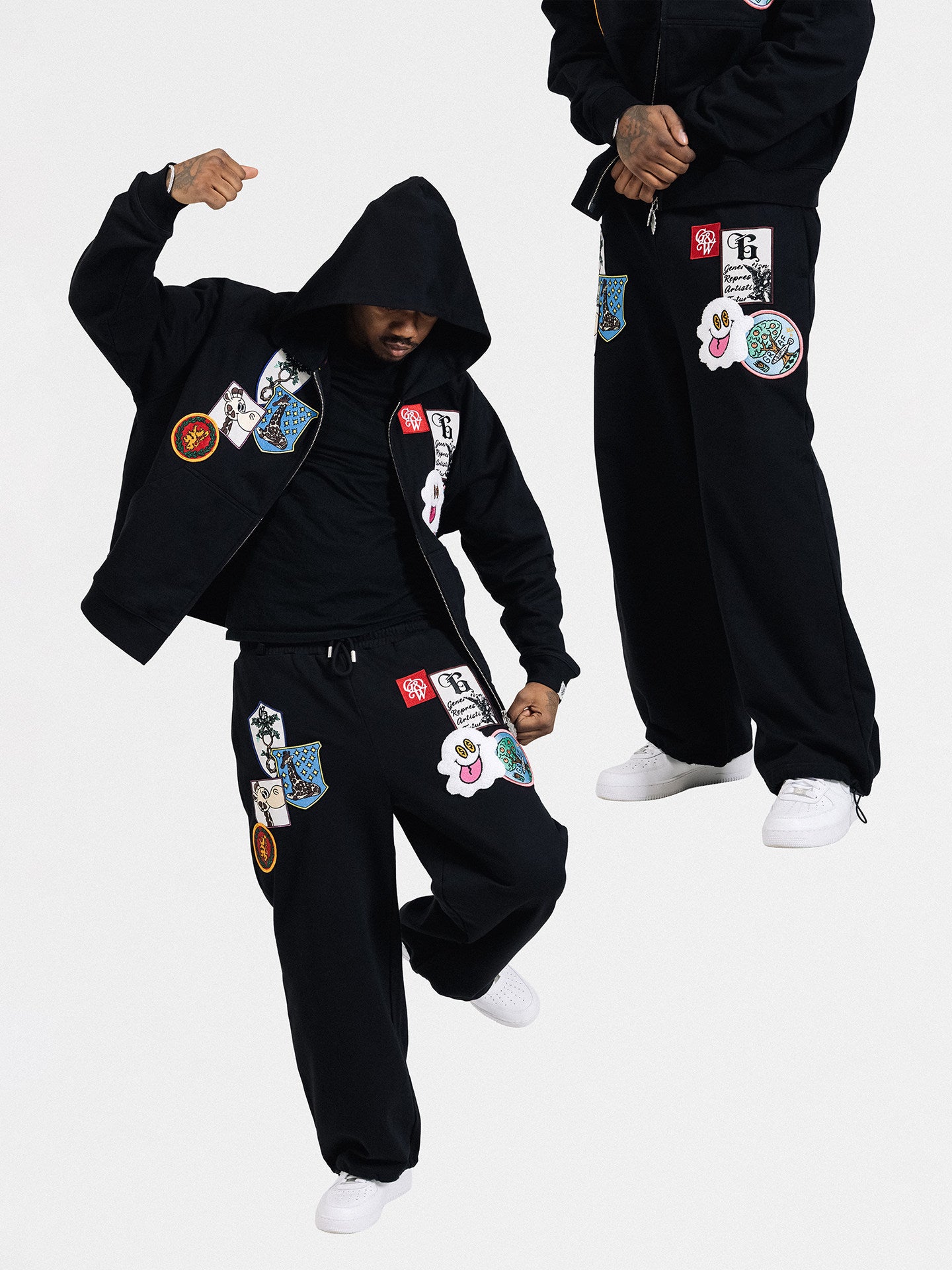 GRAF&WU Badge Character Design Graphic Retro Washed Hoodie