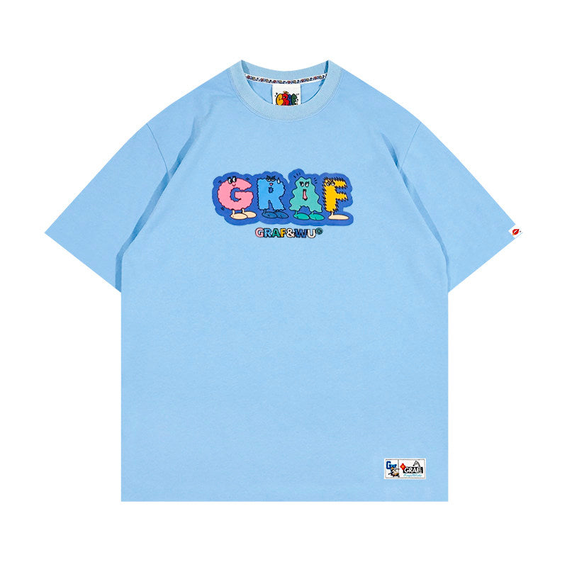 GRAF&WU Cute Expression Letter Cartoon Character Pure Cotton T-shirt