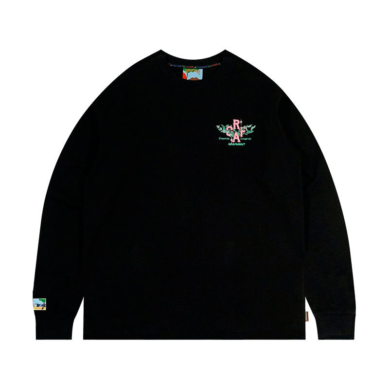 GRAF&WU Embroidered Floral Logo Long Sleeve Tee
