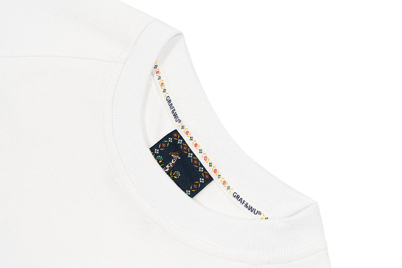 GRAF&WU Pocket Floral Heart Deer Embroidered Cotton Long-sleeved T-shirt