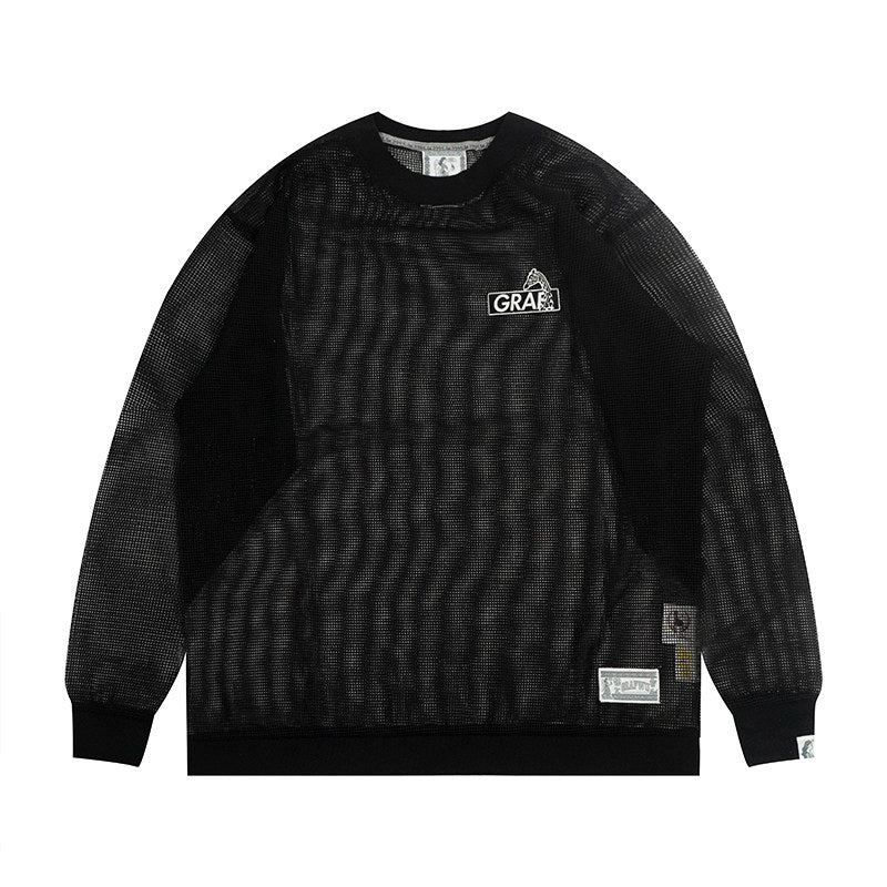 GRAF&WU Brand Embroidered Comfortable Mesh Long sleeve Shirt