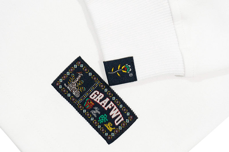 GRAF&WU Pocket Floral Heart Deer Embroidered Cotton Long-sleeved T-shirt