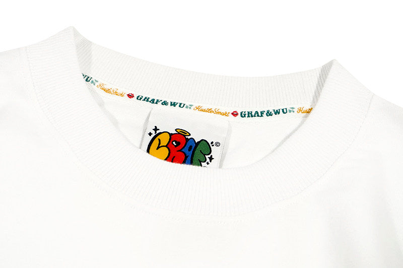 GRAF&WU Cute Expression Letter Cartoon Character Pure Cotton T-shirt