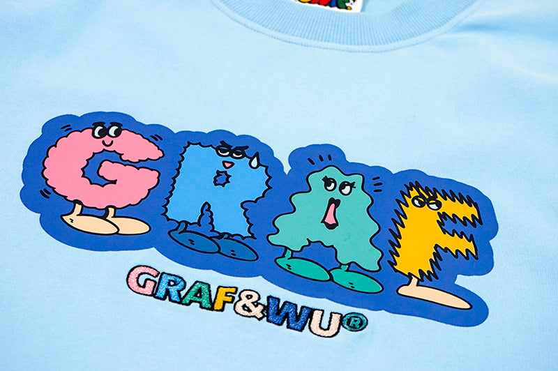 GRAF&WU Cute Expression Letter Cartoon Character Pure Cotton T-shirt