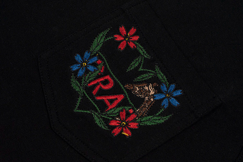 GRAF&WU Pocket Floral Heart Deer Embroidered Cotton Long-sleeved T-shirt