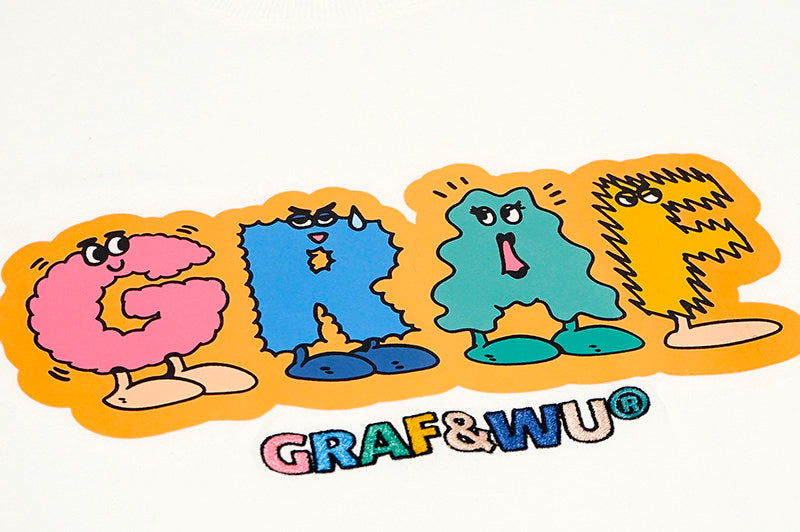 GRAF&WU Cute Expression Letter Cartoon Character Pure Cotton T-shirt