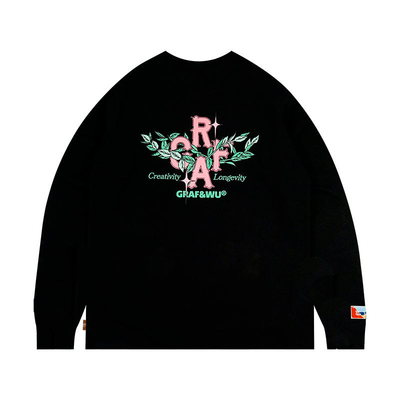 GRAF&WU Embroidered Floral Logo Long Sleeve Tee