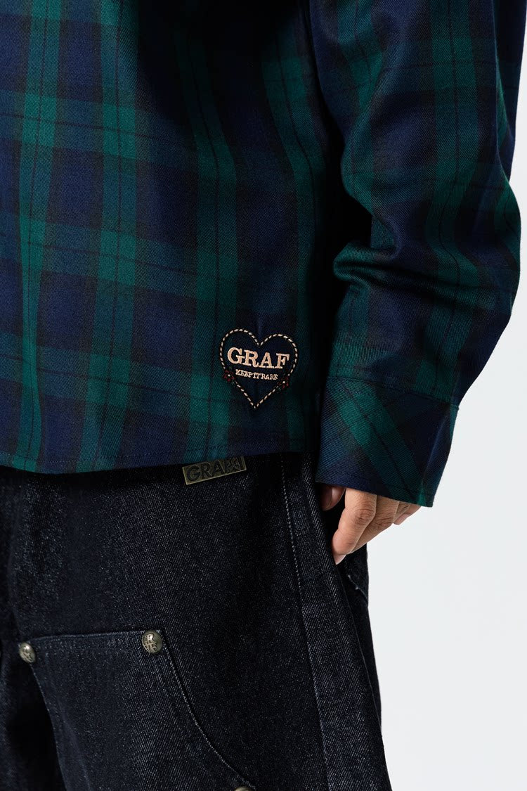 GRAF&WU Heart Floral Embroidered Vintage British Plaid Shirt Jacket