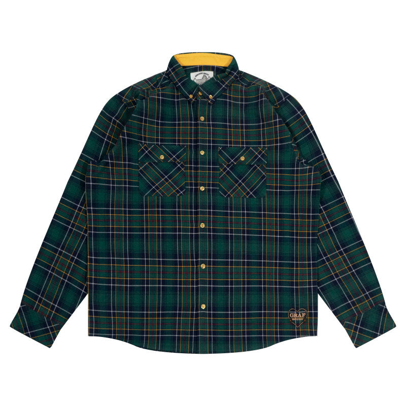 GRAF&WU Heart Floral Embroidered Vintage British Plaid Shirt Jacket