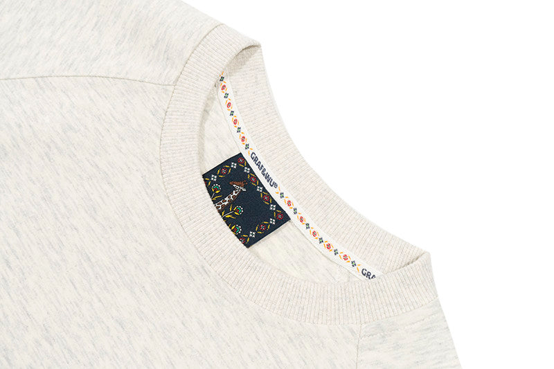 GRAF&WU Pocket Floral Heart Deer Embroidered Cotton Long-sleeved T-shirt