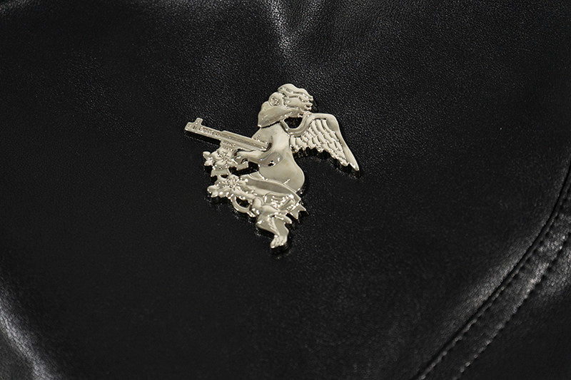 GRAF&WU Tough Guy Style Metal AK47 Angel Giraffe PU Leather Jacket