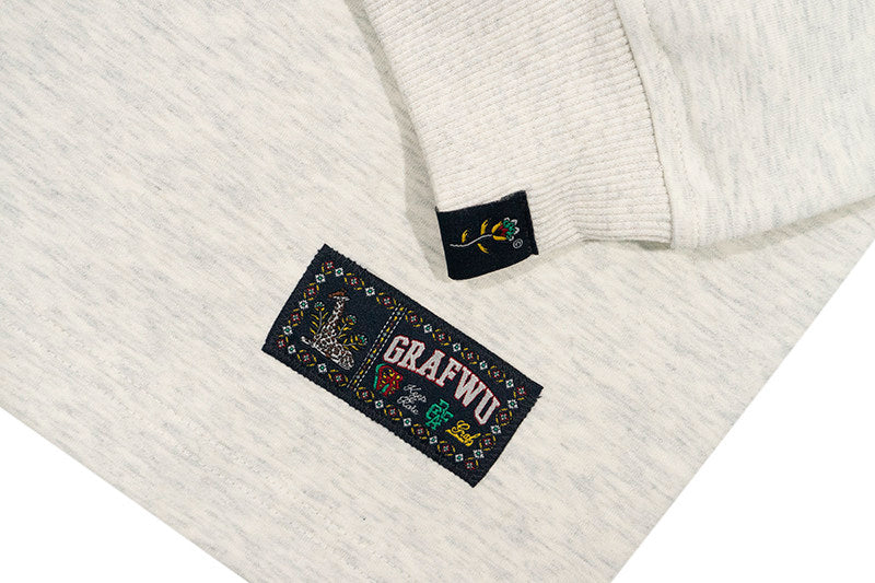 GRAF&WU Pocket Floral Heart Deer Embroidered Cotton Long-sleeved T-shirt