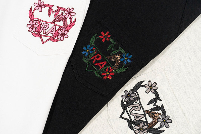 GRAF&WU Pocket Floral Heart Deer Embroidered Cotton Long-sleeved T-shirt