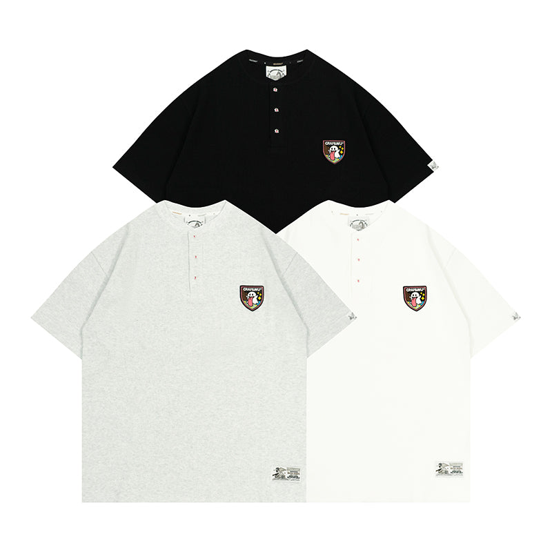 GRAFWU Cute Ghost Buttons and Retro Henry Collar T-Shirts