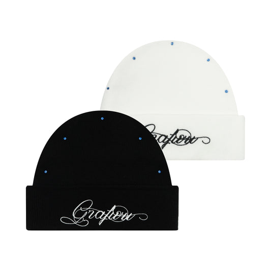 GRAF&WU Artistic Letter Rhinestone Streetwear Wool Knit Beanie