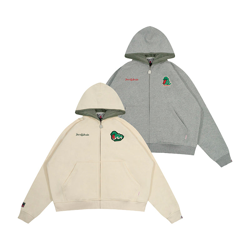 GRAF&WU Green Snake Cute Ghost Green Mink Fleece Thick Zip-up Hoodie