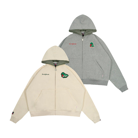 GRAF&WU Green Snake Cute Ghost Green Mink Fleece Thick Zip-up Hoodie