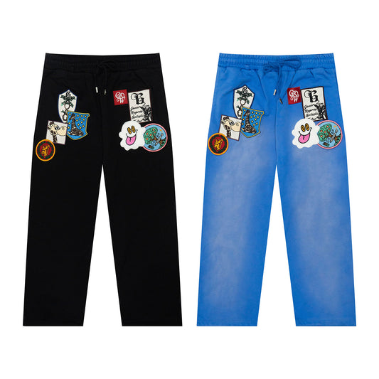 GRAF&WU Badge Character Design Graphic Vintage Washed Pants