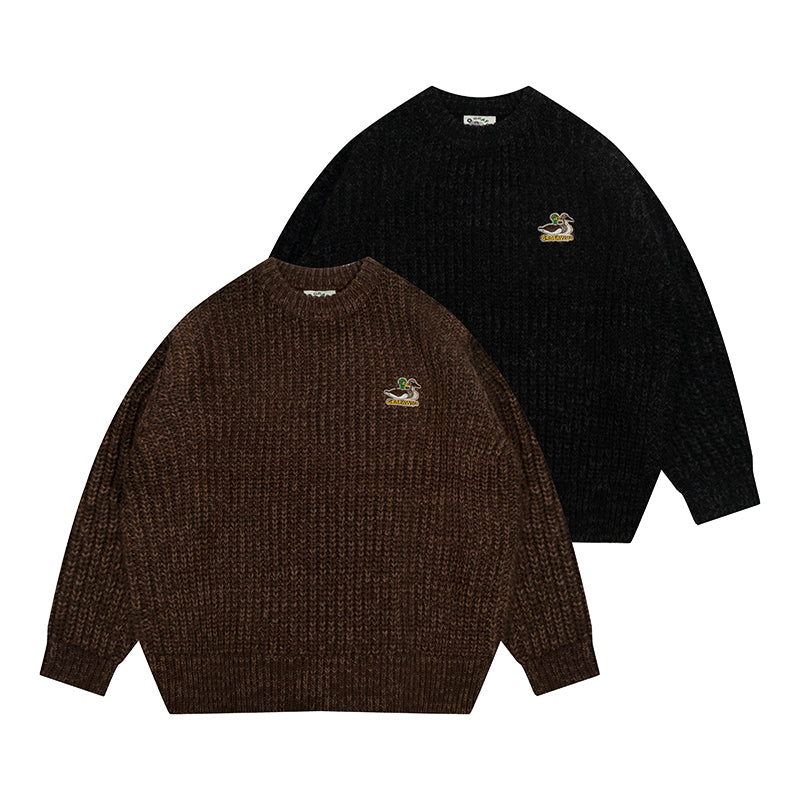 GRAF&WU Duck Couples Embroidered Badge Knitted Cable Knit Thick Sweater