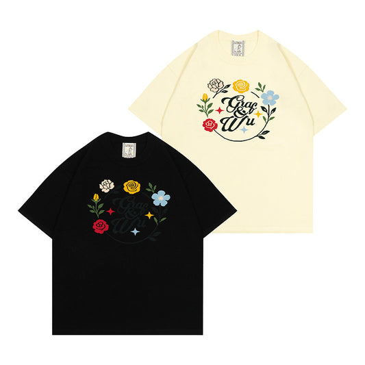 GRAF&WU Floral Wreath Art Pattern Luxury Knit Streetwear Tee