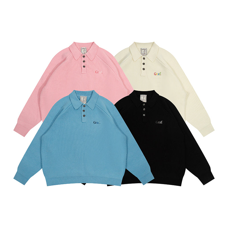 GRAF&WU Original Graf Embroidered Knitted Short POLO Collar Sweater