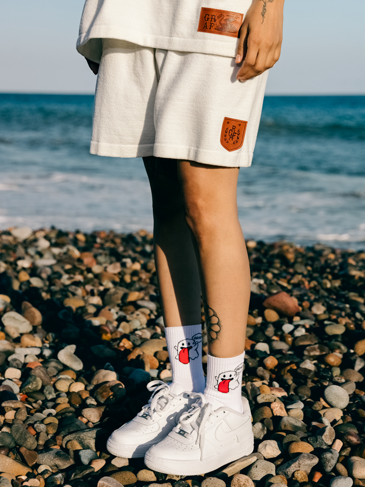 GRAF&WU Leather Dragon Label Chenille Knit Solid Sports Shorts