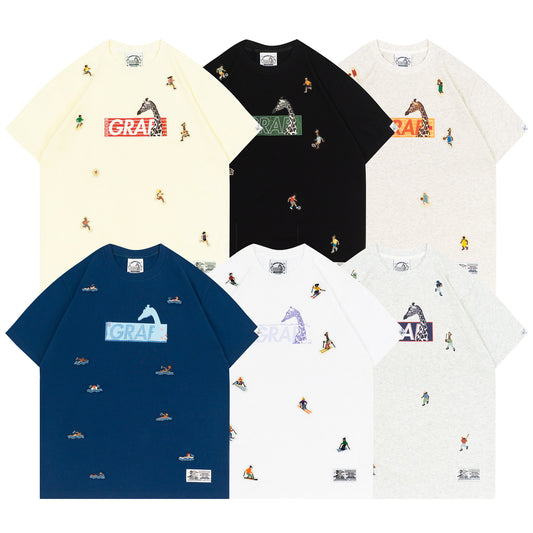 GRAF&WU Mini Embroidered Giraffe Athletic Fashion T-shirt