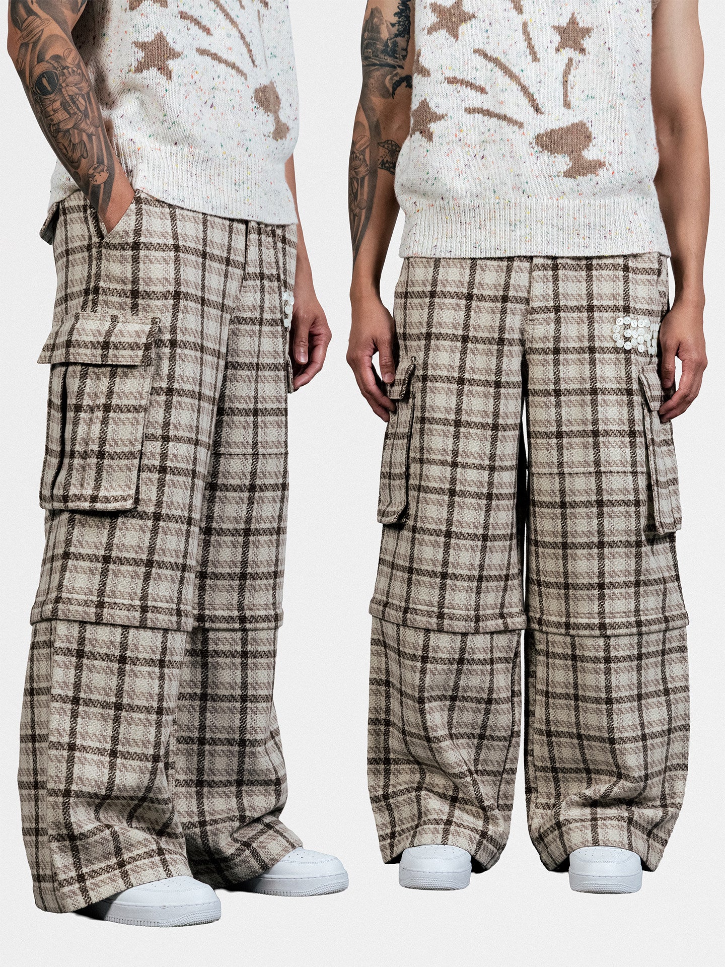 GRAF&WU Hand-sewn Buttons Fashion Design Cargo Wool Trousers