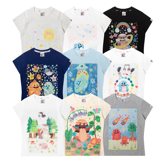 GRAF&WU Artistic Painted Solar System Planets Cute Ghost Hot Girl T-shirt